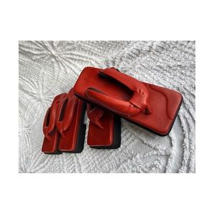 2 pairs (together) of Red lambskin leather Sinobi Platform Flip Flops sz 8